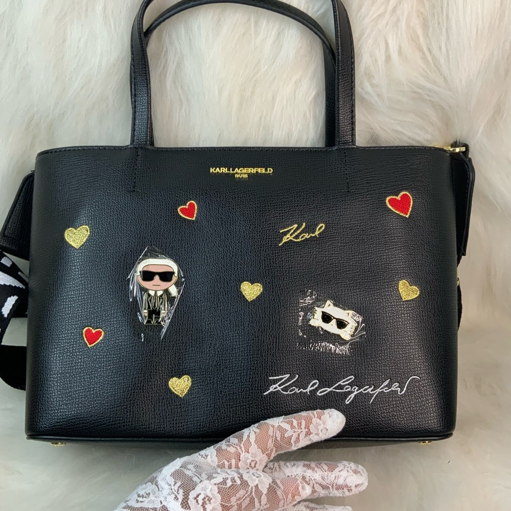 Karl Lagerfeld Maybelle Black Heart Embellished Handbag (NWT) - Picture 10 of 17